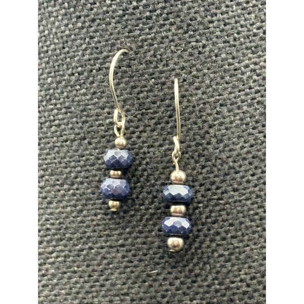 Sapphire and Sterling Silver Earrings, NWT, 1.5”
